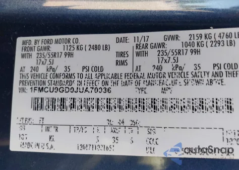 2018 Ford Escape Se from USA, damaged, VIN 1FMCU9GD0JUA70036